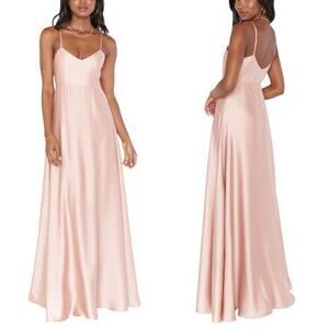 Show Me Your Mumu Faith Maxi Dress in Rose Gold Luxe Satin size Medium